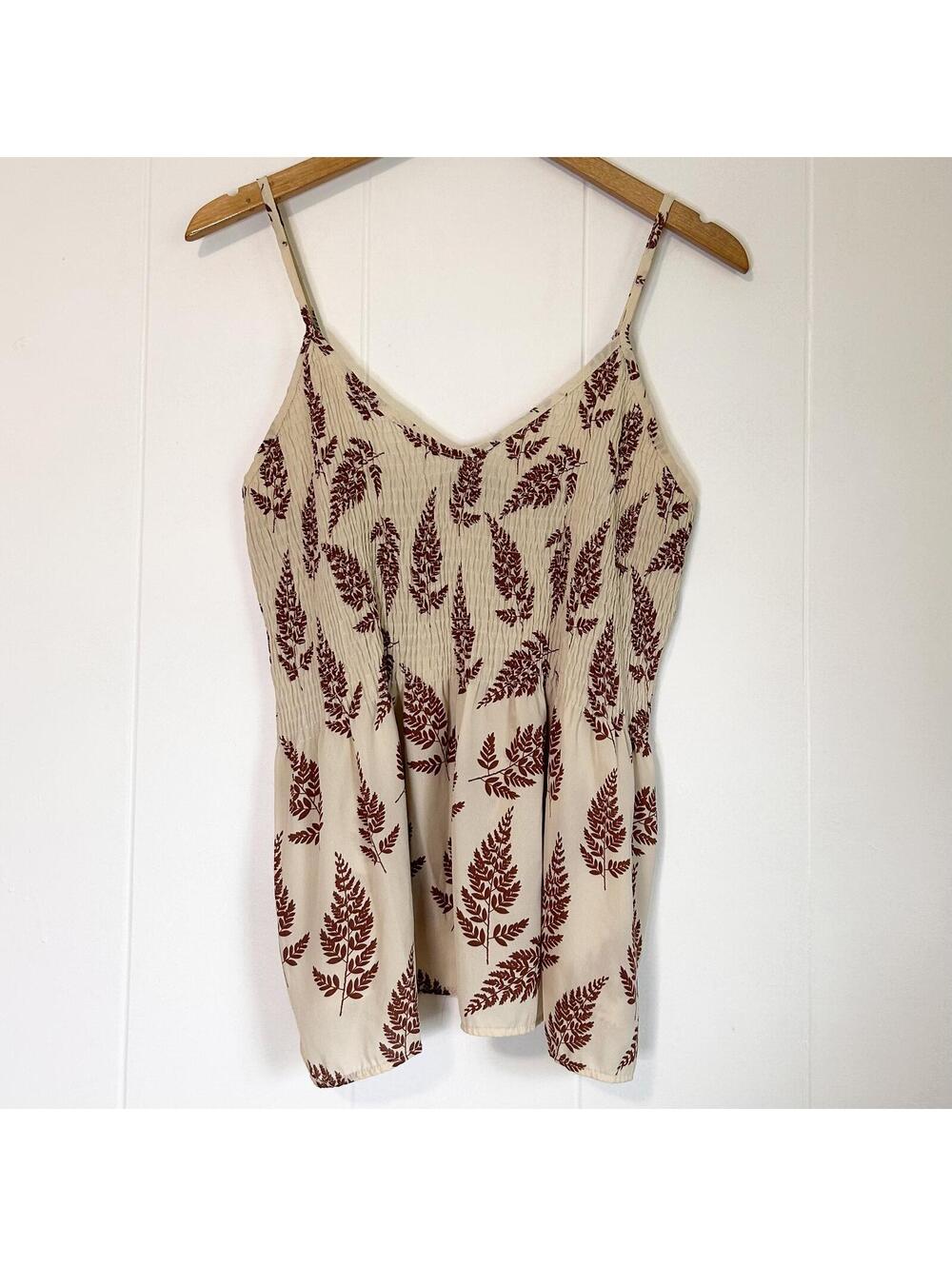 Talent Cream Kupukupu Fern Spaghetti Strap Smocked Sheer Tank Top Women's 1XL